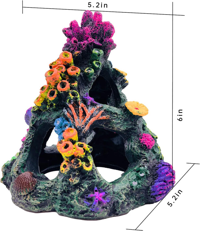 Colourful Aquarium Coral Reef Decoration Set Resin Mountain with 4 Aquatic Plants