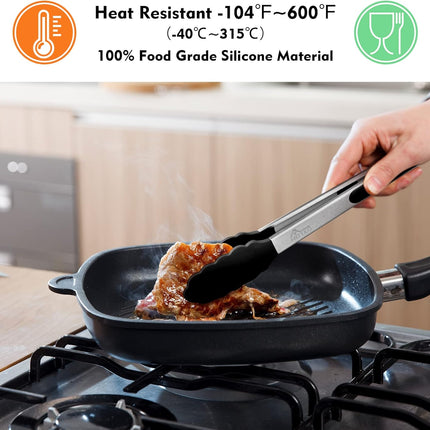 3-Piece Cooking Tongs Set – Stainless Steel, Heat Resistant, Silicone Tips