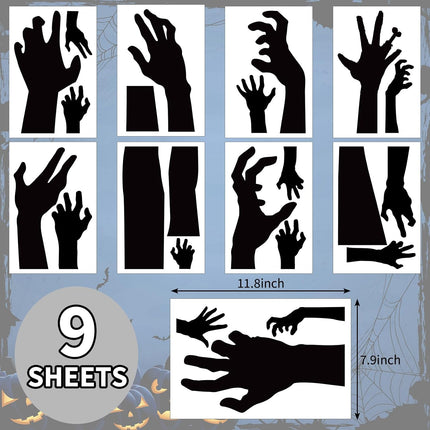 9-Sheet Halloween Black Hand Wall Stickers, 7.9x11.8in Removable Room Decor