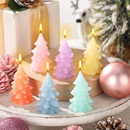 6 Pcs Pastel Christmas Tree Candles – 2.4" Mini Candy Wax Table Decor
