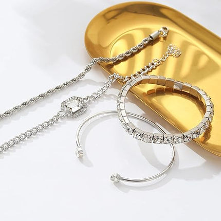4-Piece Dainty Gold & Silver Bracelets – 14K Plated, Adjustable, Trendy
