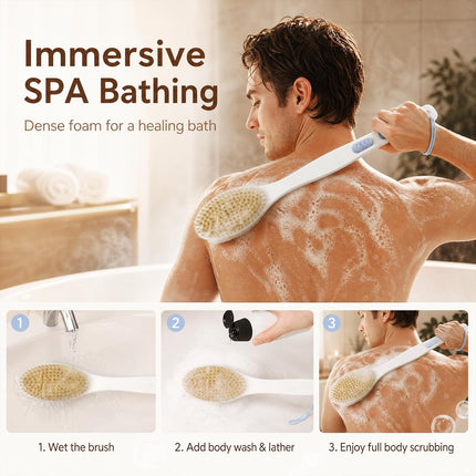 Blue Shower Back Scrubber Long Handle Double Sided Bristles Anti Slip Grip