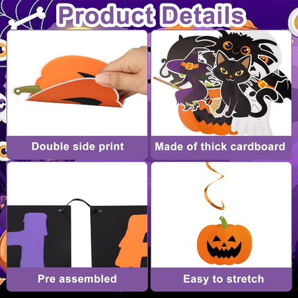 Happy Halloween Banner Garland Set with Honeycomb Balls & Hanging Swirls, Party Decor