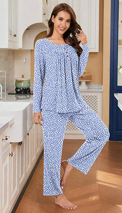 Women Pajama Set 2PC Long Sleeve Pants Lounge Sleepwear Pockets