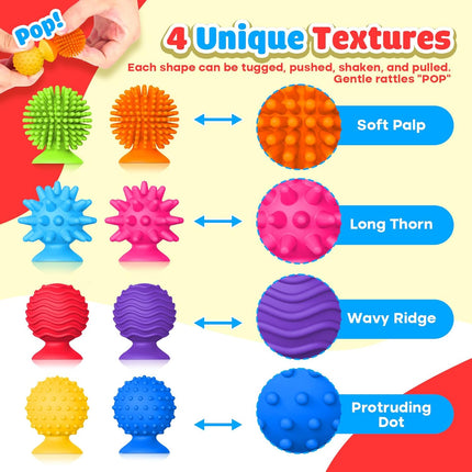 8-Pack Sensory Fidget Toys – Textured Suction Cups for Autism, ADHD, Classroom Supplies