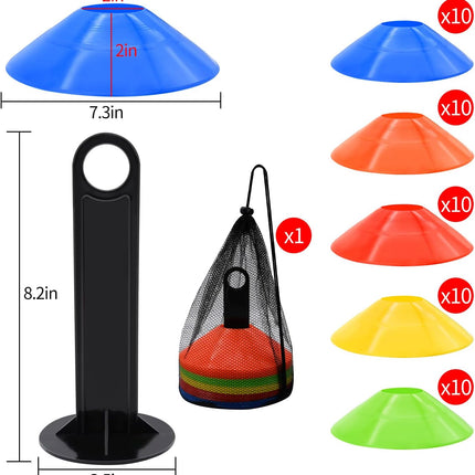 25/50/100Pcs Agility Soccer Cones Set with Carry Bag for Sports Training