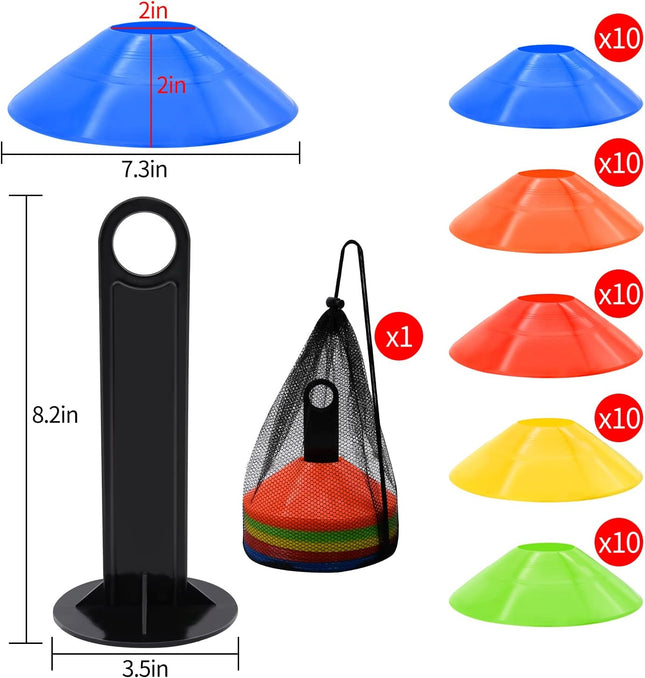 25/50/100Pcs Agility Soccer Cones Set with Carry Bag for Sports Training