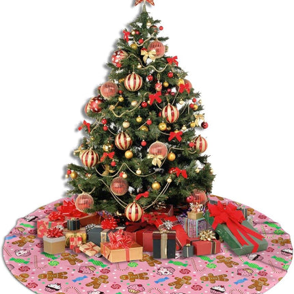 36" Pink Santa Gingerbread Tree Skirt Farmhouse Xmas Tree Mat
