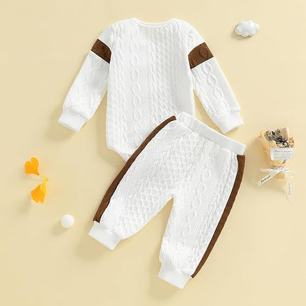 Infant Baby Boy Fall/Winter Outfit – Bear Romper & Pants 2-Piece Set