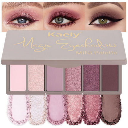 6 Color Rose Pink Eyeshadow Palette, Mauve Plum Matte Shimmer, Highly Pigmented