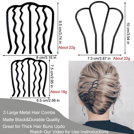 7PCS Metal Hair Side Combs, U-Shape Hair Fork Clips for Updos & Buns, Fine & Thick Hair