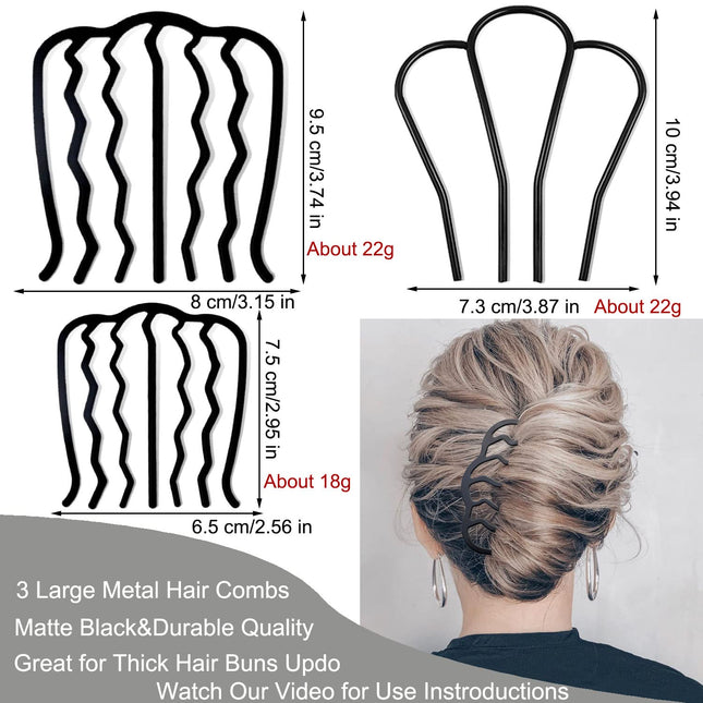 7PCS Metal Hair Side Combs, U-Shape Hair Fork Clips for Updos & Buns, Fine & Thick Hair