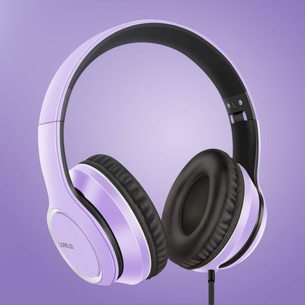 Over-Ear Wired Headphones with Mic Foldable Lightweight 3.5mm Dark Purple