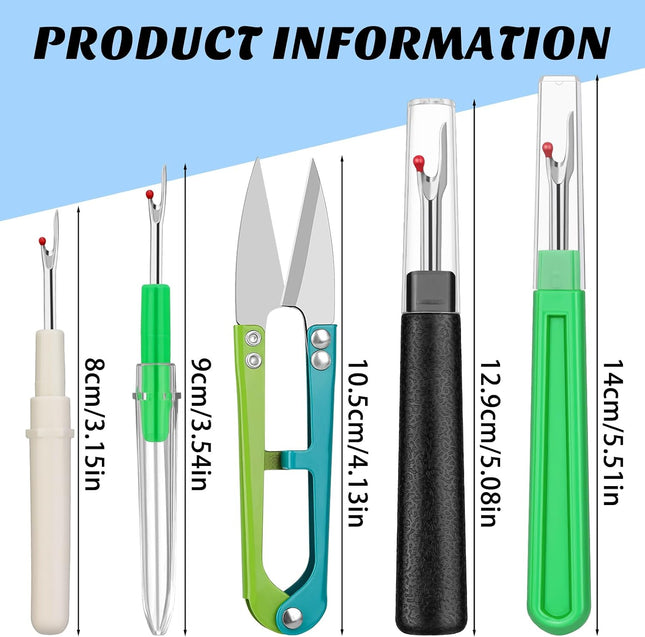 5-Piece Seam Ripper Set with Thread Snips, 2 Large and 2 Small Stitch Removers for Sewing