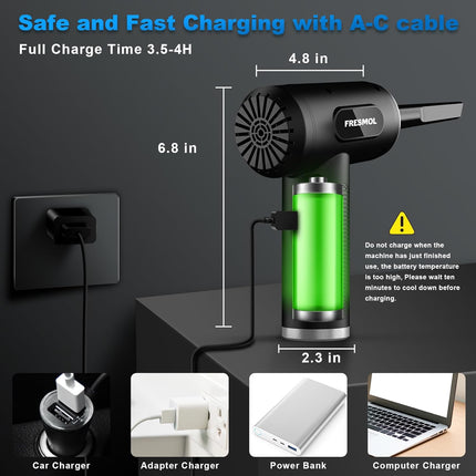 Electric Air Duster – 100,000RPM, 3-Gear Adjustable, LED Light, Cordless, Black
