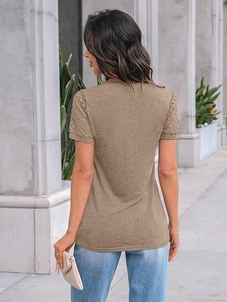 Women’s Short Sleeve Lace Dressy Summer Tops 2026 Trendy Casual Work Blouses
