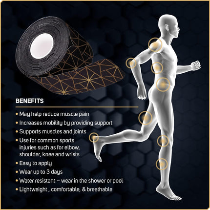 Waterproof Kinesiology Tape 40 ct – Copper Infused, Precut Strips, 2 Rolls