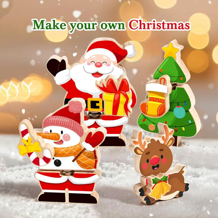 Christmas Snap Together Building Blocks – Santa, Reindeer, Snowman, & Tree Toys