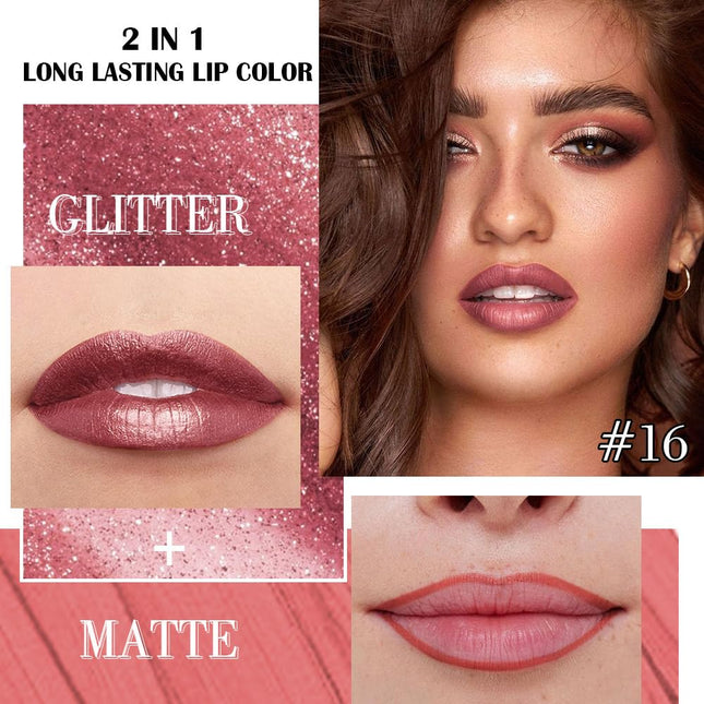 Shimmer Liquid Metallic Lipstick & Liner – Glitter, Smudge-Proof, 24H Wear