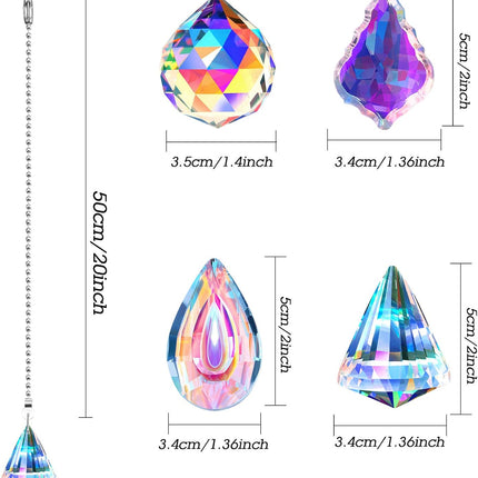 4-Piece Rainbow Crystal Pull Chains – Long Ceiling Fan Ornament Extensions