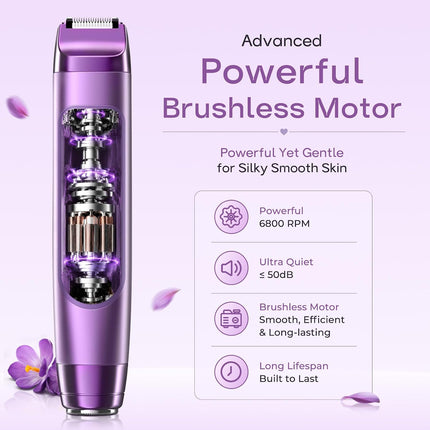 2-in-1 Bikini Trimmer for Women, IPX7 Waterproof Electric Razor, Rechargeable Body Shaver