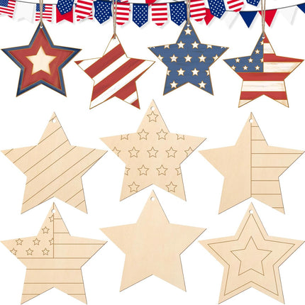 24 Pcs 4th of July Wooden Stars Crafts DIY Paintable Patriotic Cutouts