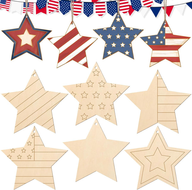 24 Pcs 4th of July Wooden Stars Crafts DIY Paintable Patriotic Cutouts