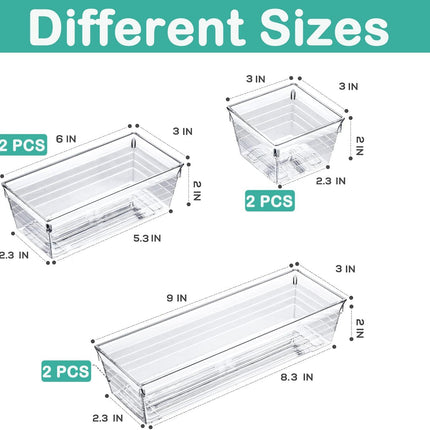 6-Pack Clear Acrylic Drawer Organizers – Storage Trays for Makeup & Jewelry