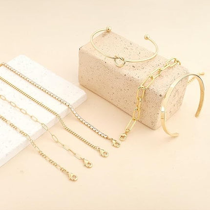 Gold Bangle Cuff Bracelet for Women CZ Tennis Jewelry Set Trendy