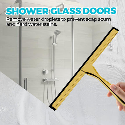 2-Pack Golden Stainless Steel Squeegees for Shower Doors, Glass, & Windows