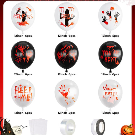 50-Piece Halloween Bloody Balloons, 12in Zombie Handprint Latex Balloons Party Decor