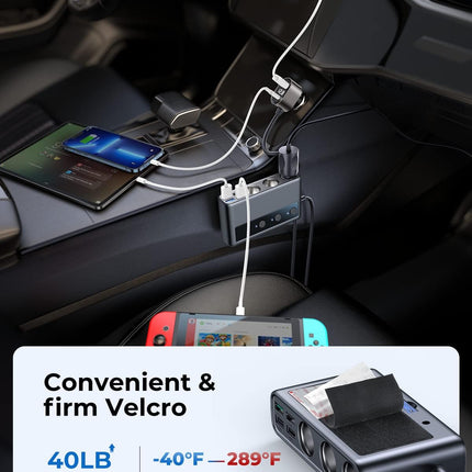 9-in-1 Cigarette Lighter Splitter, 210W Car Charger, PD/QC 3.0, 12V/24V