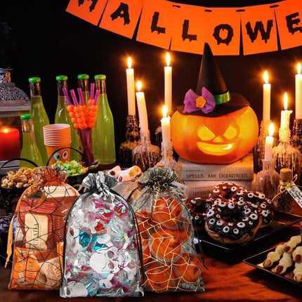 100PCS 4x6in Halloween Organza Goodie Bags, Drawstring Candy & Party Favor Pouches