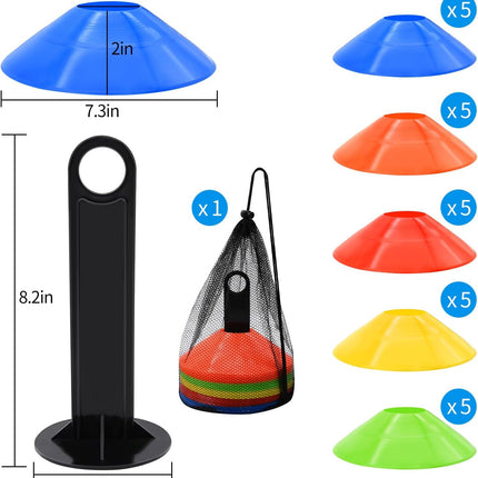 25 50 100PCS Agility Disc Cones Soccer Training Cones with Carry Bag 5 Colors