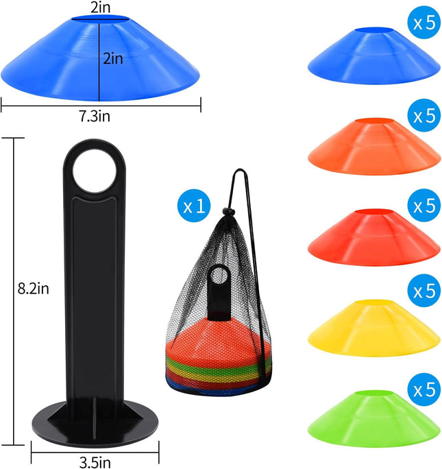 25 50 100PCS Agility Disc Cones Soccer Training Cones with Carry Bag 5 Colors