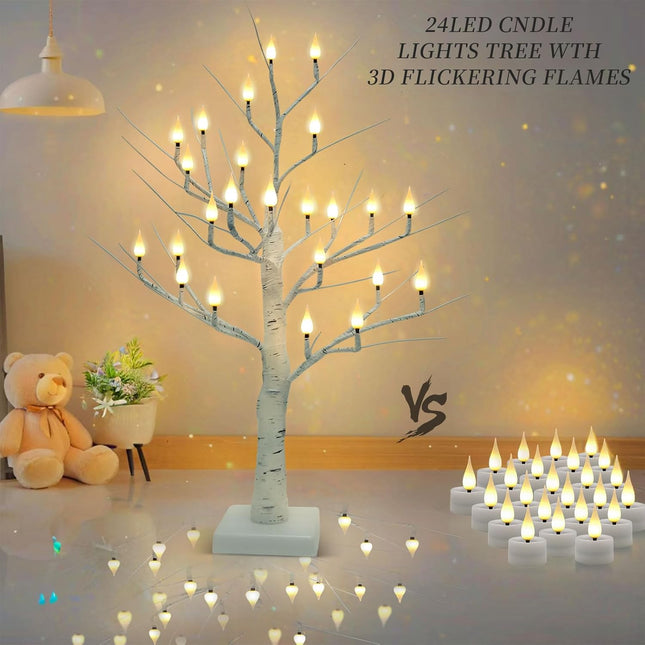 2Ft Lighted Christmas Tree with 24 LED Flameless Candles for Indoor Décor