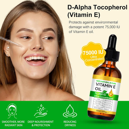 Vitamin E Oil 75,000 IU – Pure, Easy-to-Absorb Oil for Skin, Scars & Radiant Skin