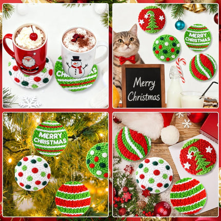 6 PCS Christmas Punch Needle Coasters Kit DIY Embroidery for Beginners