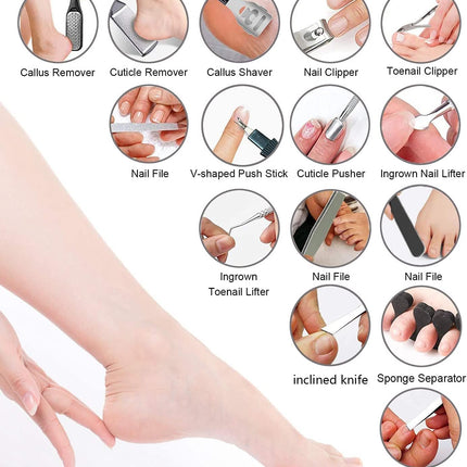 36-Pc Pedicure Kit, Stainless Steel Foot Care Set with Callus Remover & Nail Tools
