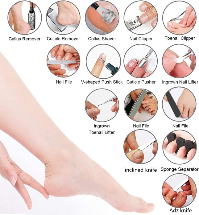36-Pc Pedicure Kit, Stainless Steel Foot Care Set with Callus Remover & Nail Tools