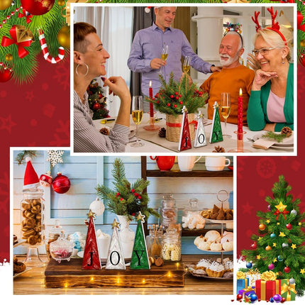 3pcs Wooden Christmas Trees – Farmhouse Decor with Gold Stars for Tabletop Display