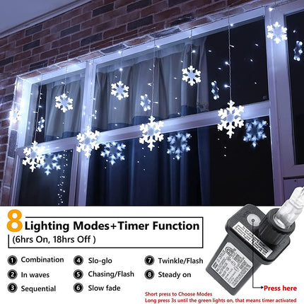Christmas Snowflake Icicle Lights, 17.22ft 264 LED with 22 Drops & 8 Modes, Outdoor Connectable Plug