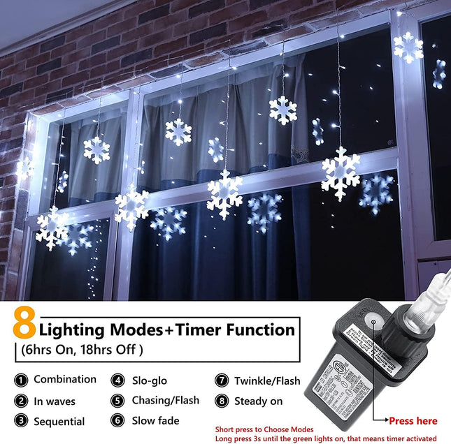 Christmas Snowflake Icicle Lights, 17.22ft 264 LED with 22 Drops & 8 Modes, Outdoor Connectable Plug
