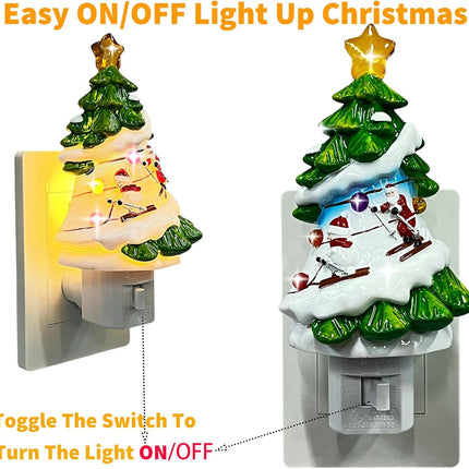 Christmas Night Light Plug into Wall – 120V Christmas Tree with Snowman & Santa Design