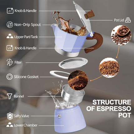 3 Cup Aluminum Moka Pot 150ml Stovetop Espresso Coffee Maker, 5oz