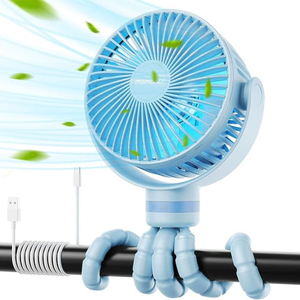 8000mAh Portable Stroller Fan USB Rechargeable 4 Speed Cooling Fan with LED Light, Black, Blue, Forest Green, Pink & Purple