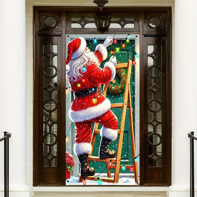 Merry Christmas Santa Claus Door Cover Banner 71x35" – Holiday Hanging Decor