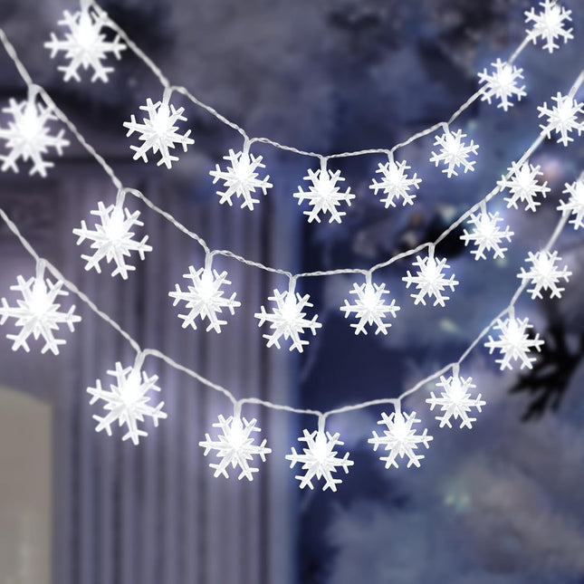 Christmas Snowflake String Lights – 20ft 40 LED Battery Operated Xmas Decor