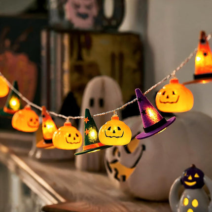 9.8FT Halloween String Lights, 20 LED Pumpkin Witch Hat Lights, Orange Purple Green