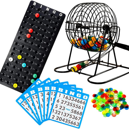 Complete Deluxe Bingo Game Set with Cage, 18 Cards, Balls and Chips
